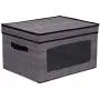Internets Best Storage Boxes with Window | Durable Storage Bin Basket Containers with Lids and Handles | Clothes Nursery Toys Organizer | Grey