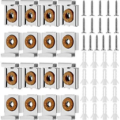 4 Sets Spring Loaded Mirror Hanger Clips Mirror Mounting Clips Mirror Wall Clips with Hollow Wall Anchors and Screws Tools, 48 Pieces Totally