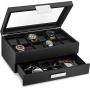 Glenor Co Watch Boxes with Valet Drawer for Men - 12 Slot Luxury Watch Case Display Organizer, Carbon Fiber Design - Metal Buckle for Mens Jewelry Watches, Mens Storage Boxes Holder has Large Glass Top Glenor Co Watch Boxes with Valet Drawer for Men - 12 Slot Luxury Watch Case Display Organizer, Carbon Fiber Design - Metal Buckle for Mens Jewelry Watches, Mens Storage Boxes Holder has Large Glass Top