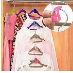 20Pcs Home Creative Mini Flocking Clothes Hanger Flocking Holder Multifunction Easy Anti-Clip Hook Closet Organizer Random Color