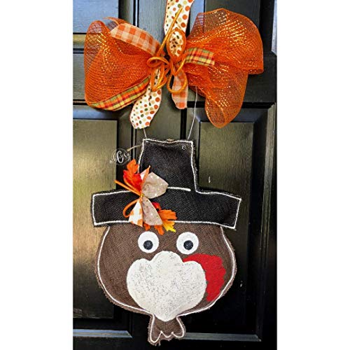 Hand Painted Thanksgiving Turkey Burlap Door Hanger- Thanksgiving Burlap Door Hanger-Turkey Door Hanger- Thanksgiving Door Hanger- Door Hanger