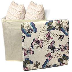 BANBERRY DESIGNS Fabric Cube Storage Bin with Padded Butterflies Cover ? Collapsible Storage Boxes ? Decorative Butterfly Foldable Container with Lid Perfect for Organization - 12