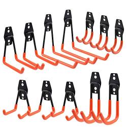 Smaid garage hooks, 12-pack garage storage hooks & hangers, heavy duty wall mount garage organizer, tool storage for ladders, bike, hoses, and more equipment