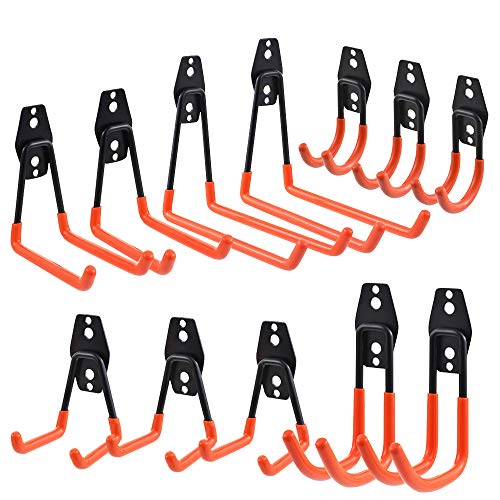 Smaid garage hooks, 12-pack garage storage hooks & hangers, heavy duty wall mount garage organizer, tool storage for ladders, bike, hoses, and more equipment