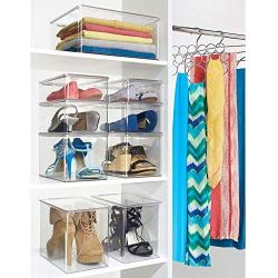 iDesign Plastic Stackable Closet Organizer with Lid, Home Organization Storage Boxes for Clothes, Toys, Bedroom, Dorm, Office, and More, Large, Clear