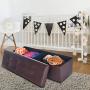Ottoman Bench PU Leather Rectangular Folding Toy Storage Boxes Footstools Padded Seat for Living Room Bedroom 43 x 15 x 2 Inch Shipped from USA (Brown)
