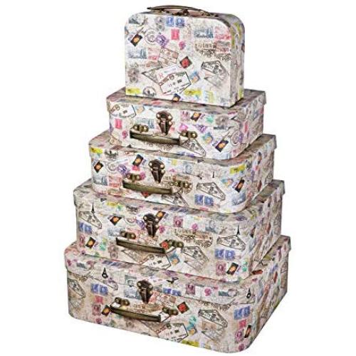 Soul & Lane Decorative Travel-Themed Cardboard Suitcase Boxes (Set of 5, World Traveller) | Travel Nesting Gift Boxes w/Lid for Keepsake Toys Photos Memories Closet Nursery Office Soul & Lane Decorative Travel-Themed Cardboard Suitcase Boxes (Set of 5, World Traveller) | Travel Nesting Gift Boxes w/Lid for Keepsake Toys Photos Memories Closet Nursery Office