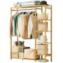 LIAN Solid Wood Coat Rack Bedroom Floor-Standing Hangers Vertical Bamboo Clothes Stand Simple Shoe Racks Indoor Storage Racks Height 145cm (Color : B)