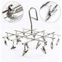 UKSAT Stainless Steel Laundry Drying Rack, Rotary Wind-Proof Clothes Airer Hanger Sock Dryers 20 Clips Laundry Clothesline Pegs Hook for Socks, Underwear, Bras, Baby Clothes, Gloves(Silver)