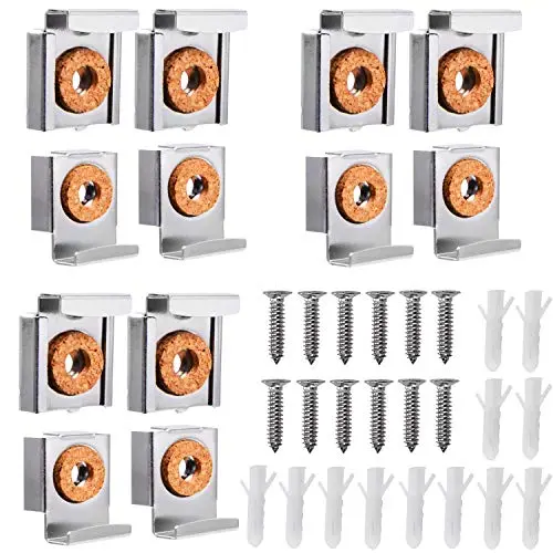 Kenkio 3 Sets (12 Pieces) Unframed Mirror Mount Clips Spring Loaded Mirror Hanger Clips Set with Screws and Rawl Plugs