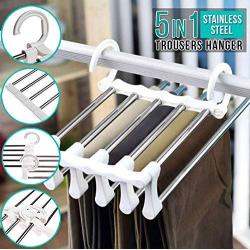 Uscharm Space-Saving Pants Rack, 5 in 1 Multi-Functional Pants Rack Foldable Trousers Pants Hanger Multi-Layer Closets Clothes Hangers Drying Rack Double Hooks (White/2 Pack)