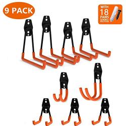 9 PCS Garage Hooks And Hangers Steel Tool Storage，Utility Double Hooks，Heavy Duty for Organizing Power Tools,Laddy,Bulk Items,Wall Mount Tool Holder for Home Chair Ladder,Bike Hanger