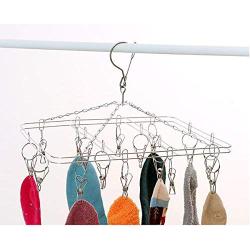 Two Layers Thick Stainless Steel Clothes Drying Rack Hanger Laundry Clothesline Hanging Rack Metal Clothespins with 20 Wire Clips for Socks Towels Underwear (Rectangle)