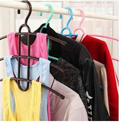 Plastic Cloth Hanger Space Saver Non-Slip Hook Clothes Holder Drying Rack Clothing Organizer 3 Layers Fish Bone Shaped 5pcs Random Color