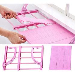 DedSecQAQ Portable Balcony Folding Hanging Clothes Hanger,Multifunction Adjustable Clothes Rack Indoor Outdoor Laundry Dryer, Pink