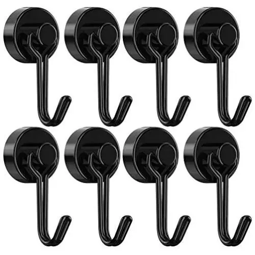 Magnetic Hooks,Tohoer Heavy Duty Neodymium Magnet Hook 30LBS for Indoor Outdoor Hanging,Refrigerator,Grill,Kitchen,Key Holder,Black,Pack of 8 Magnetic Hooks,Tohoer Heavy Duty Neodymium Magnet Hook 30LBS for Indoor Outdoor Hanging,Refrigerator,Grill,Kitchen,Key Holder,Black,Pack of 8