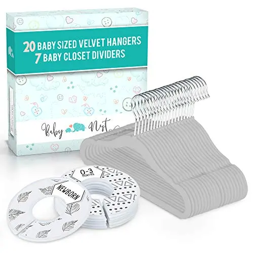 Baby Nest Designs Unisex Baby Hangers and Closet Dividers - The Ultimate Nursery Organizer with 7X Baby Size Dividers (Infant Newborn Clothing to 24 Months) and 20x Velvet Hangers for Baby Clothes Baby Nest Designs Unisex Baby Hangers and Closet Dividers - The Ultimate Nursery Organizer with 7X Baby Size Dividers (Infant Newborn Clothing to 24 Months) and 20x Velvet Hangers for Baby Clothes