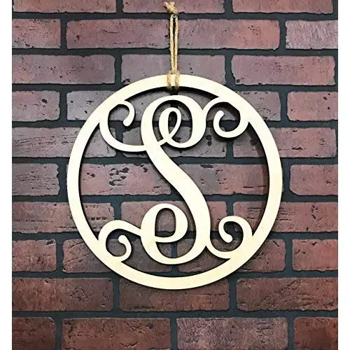 Monogram Door Hanger | Vine Letter S | Unpainted Natural Wood Finish | Great for Year Round Door Decor