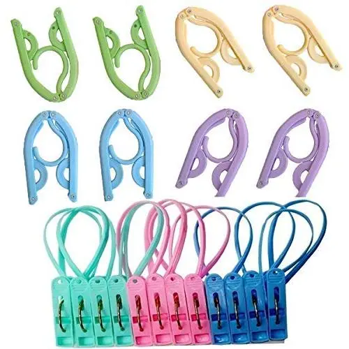 Maydahui 8PCS Folding Clothes Hangers Portable Drying Rack + 12PCS Clip Windproof for Sock Bra Travel (Pack of 20)