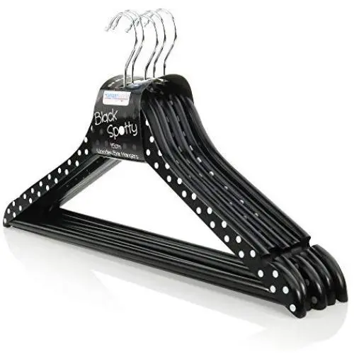 HANGERWORLD 20 Black Polka Dot 17.7inch Wooden Notched Coat Clothes Garment Pants Bar Hangers HANGERWORLD 20 Black Polka Dot 17.7inch Wooden Notched Coat Clothes Garment Pants Bar Hangers