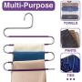 HOUSE DAY S-Shape Pants Hangers Space Saving Trousers Hangers 4 Pack, Non Slip Jeans Hanger Ideal Closet Organizer for Pants Jeans Scarfs Belts Ties, Purple