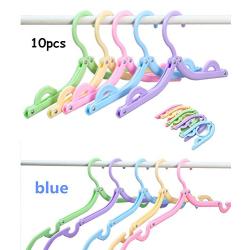 King&Pig 10pcs Folding Plastic Hangers With Hooks For Clothes Towel Organizer Laundry Hanger Rack Travel Outdoor And Home Wardrobe Storage Rack (blue)