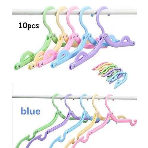 King&Pig 10pcs Folding Plastic Hangers With Hooks For Clothes Towel Organizer Laundry Hanger Rack Travel Outdoor And Home Wardrobe Storage Rack (blue)