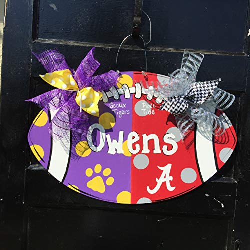 House divided football door hanger wreath alabama lsu