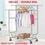 300 Lbs Heavy Duty - Adjustable Rolling Clothing Garment Rack Commercial Grade Steel Extendable Hanger Drying Organizer Chrome Finish Storage Shelf With Wheels Suitable Bedroom, Balcony, Yard Or Shopp