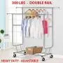 300 Lbs Heavy Duty - Adjustable Rolling Clothing Garment Rack Commercial Grade Steel Extendable Hanger Drying Organizer Chrome Finish Storage Shelf With Wheels Suitable Bedroom, Balcony, Yard Or Shopp