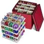 ProPik Holiday Ornament Storage Boxes Chest, 4 Tier Holds Up to 64 Ornaments Balls, with Dividers Made with Durable 600D Oxford Material (Red)