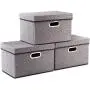 Prandom Foldable Storage Boxes with Lids [3-Pack] Linen Fabric Collapsible Storage Bins Organizer Containers Baskets Cube with Cover for Home Bedroom Closet Office Nursery (14.9x9.8x9.8)