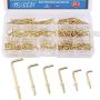 Glarks 120-Pieces 6 Size Brass Plated Square Hooks Lag Thread Handy Hanging Hooks Assortment Set