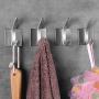NEXCURIO Self Adhesive Hooks/Towel Hooks-Heavy Duty Wall Hanger Hanging for Robe Coat Bag Stick on Wall - Bathroom Kitchen Office Organizer, Brushed Stainless Steel (4 Pack)