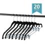 SMART ONYE Pack of 20 Strong and Durable-Heavy Duty-Velvet Clothes Hangers with Clips-Space Saving Velvet Skirts Hangers-Non Slip Velvet Pants Hangers-360 Degree Swivel Hook-Black