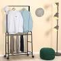 Terby Garment Clothes Pant Rack Jeans Trouser Rolling Trolley-Closet Organizer, Wardrobe Storage with Lockable Wheels and 12 Hangers, Hanging Rod, Black
