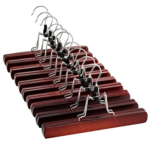 High-Grade Wooden Pants Hangers with Clips 10 Pack Non Slip Skirt Hangers, Smooth Finish Solid Wood Jeans/Slack Hanger with 360° Swivel Hook - Pants Clip Hangers for Skirts, Slacks - Clamp Hangers High-Grade Wooden Pants Hangers with Clips 10 Pack Non Slip Skirt Hangers, Smooth Finish Solid Wood Jeans/Slack Hanger with 360° Swivel Hook - Pants Clip Hangers for Skirts, Slacks - Clamp Hangers