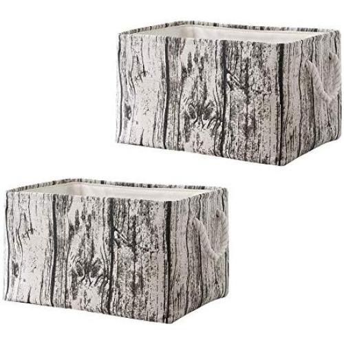 Foldable Fabric Storage Bin - Loving You Rectangular Medium 15.7x 11.8x 8.3, 2 Pieces, Cloest Storage Basket with Rope Cotton Handle, Natural Wood Grain for Home, Nursery, Office, Heavy-Duty