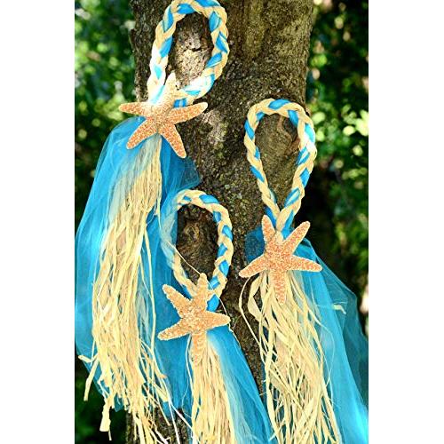 Starfish raffia braided chair hangers,Luau,Beach Pew Bows,Starfish and Raffia Chair Hangers Aisleway Hanging Starfish Decor,Nautical wedding decor,Rustic Country Chic Wedding,Chair Hangers,Pew Bow