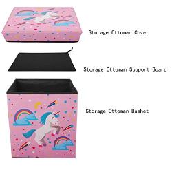 AOTUO Cartoon Collapsible Storage Organizer Ottoman for Kids Bedroom Stool Seat Children Toy Storage Box