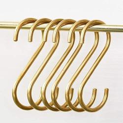 6 Pieces, Brass S Shaped Hooks, Gold Coat Clothes Towel Hangers, Kitchen Pots Pans Coffee Cups Rack Hooks