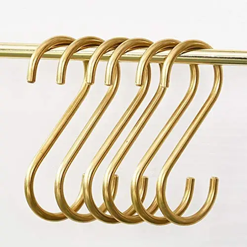 6 Pieces, Brass S Shaped Hooks, Gold Coat Clothes Towel Hangers, Kitchen Pots Pans Coffee Cups Rack Hooks 6 Pieces, Brass S Shaped Hooks, Gold Coat Clothes Towel Hangers, Kitchen Pots Pans Coffee Cups Rack Hooks