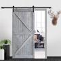 DonYoung 6FT Single Sliding Barn Door Hardware Kit, Heavy Duty Steel Barn Door Track 2PCS I-Shape Hanger with Quiet and Smooth Wheel, Includes All Necessary Accessories, Black