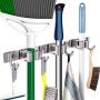Mop Broom Holder Heavy Duty Hooks Hanger Wall Mounted 15” Stainless Steel Organizer for Lanudry Bathroom Kitchen Garage Tools Rack Storage Durable