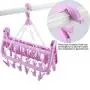 Drying Rack, 32 Clips Folding Clothes Hanger Dryer Windproof Socks Underwear Drying Rack Children(Purple)