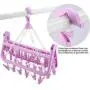 EBTOOLS 32 Clips Folding Drying Rack Portable Clothes Clip Hanger Dryer Windproof Socks Underwear Rotatable Children for Both Family and Travel Use(Purple)