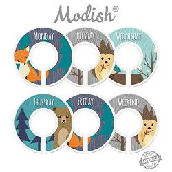 Modish Labels Daily Clothes Organizers, Days of Week Closet Dividers, Closet Organizers, School Supplies, Work Week Clothes Organizer, Boy, Male, Men, Woodland, Fox, Bear, Owl, Hedgehog (Days)