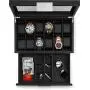 Glenor Co Watch Boxes with Valet Drawer for Men - 12 Slot Luxury Watch Case Display Organizer, Carbon Fiber Design - Metal Buckle for Mens Jewelry Watches, Mens Storage Boxes Holder has Large Glass Top