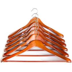 Clutter Mate - Set of 6 - Premium Finish Wooden Suit Hangers, Coat Hangers, Solid Cherry Wood Hangers with Wood-Grain, Wide Shoulder Heavy Clothes Hanger for Suits, Jacket, Non Slip Pants, Swivel Hook