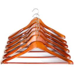 Clutter Mate - Set of 6 - Premium Finish Wooden Suit Hangers, Coat Hangers, Solid Cherry Wood Hangers with Wood-Grain, Wide Shoulder Heavy Clothes Hanger for Suits, Jacket, Non Slip Pants, Swivel Hook